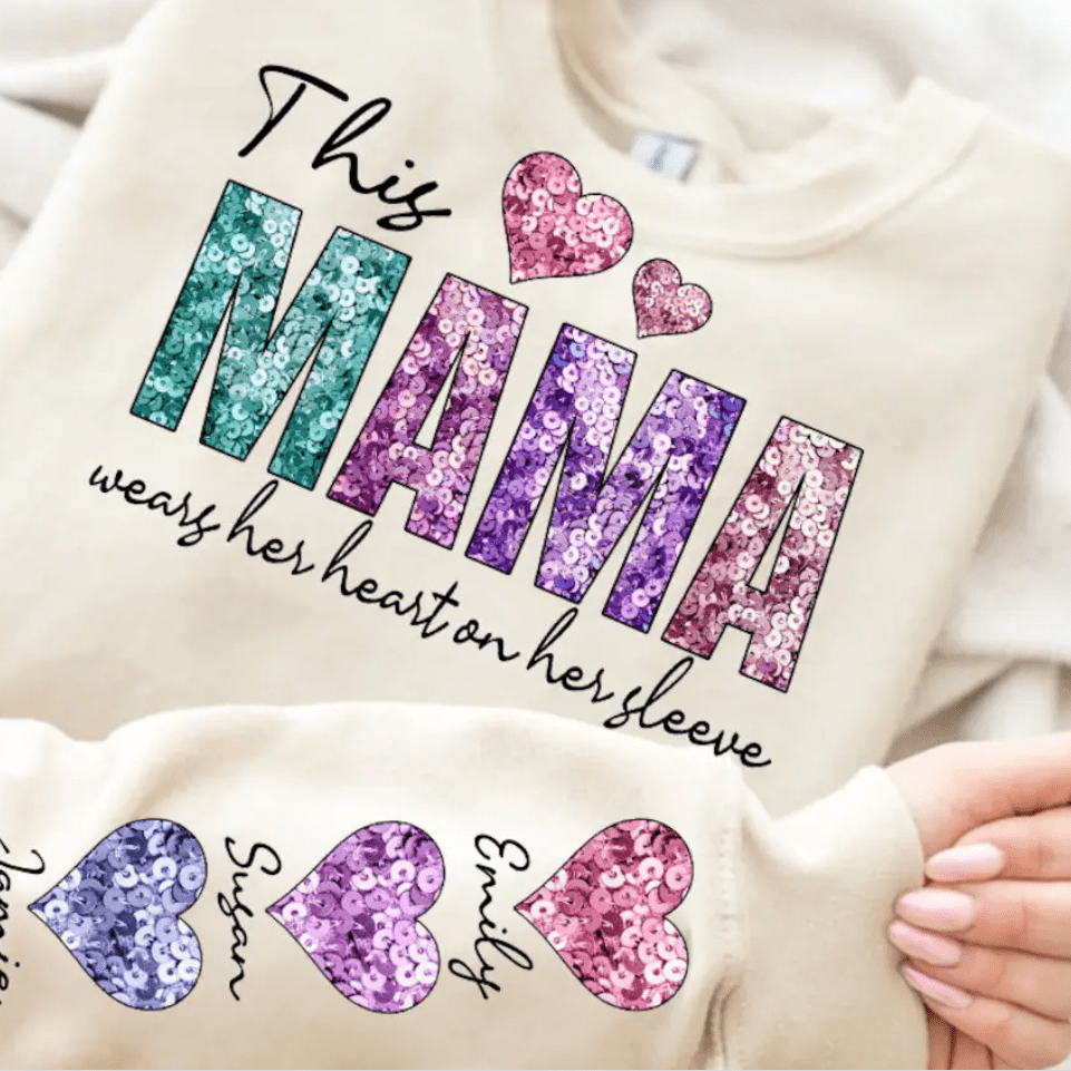 DTF Transfer Valentines Day: This Mama Wears her heart on her sleeve. - Creations by Stephanie