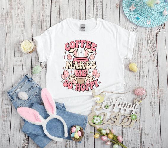 Coffee Makes Me So Happy Easter T-shirt - Creations by Stephanie