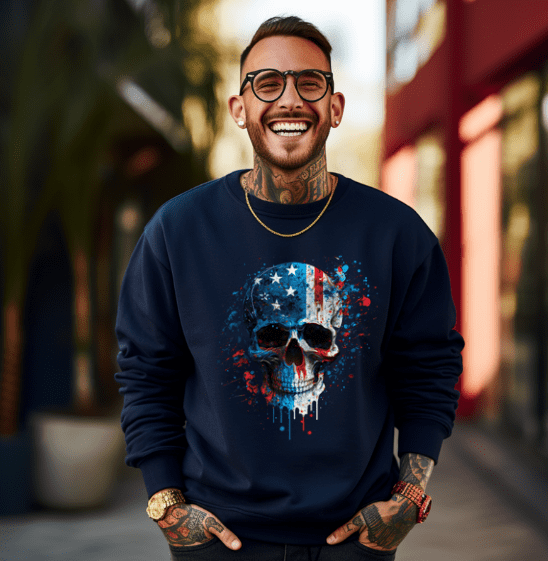 Skull Flag/ Patriotic Crewneck - Creations by Stephanie