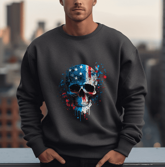 Skull Flag/ Patriotic Crewneck - Creations by Stephanie