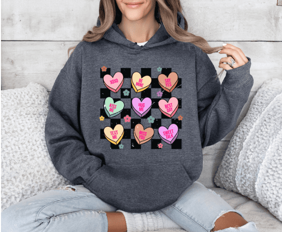 Valentine's Day Conversation Hearts Hoodie - Creations by Stephanie