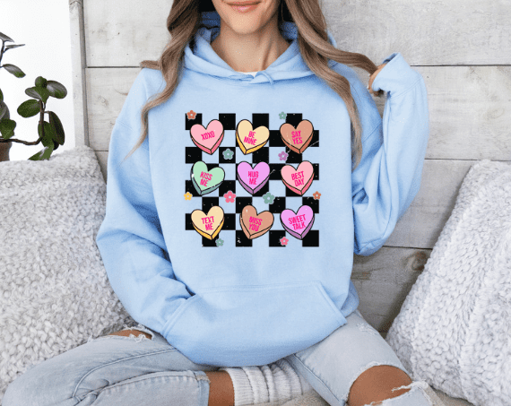 Valentine's Day Conversation Hearts Hoodie - Creations by Stephanie