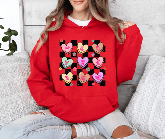 Valentine's Day Conversation Hearts Hoodie - Creations by Stephanie