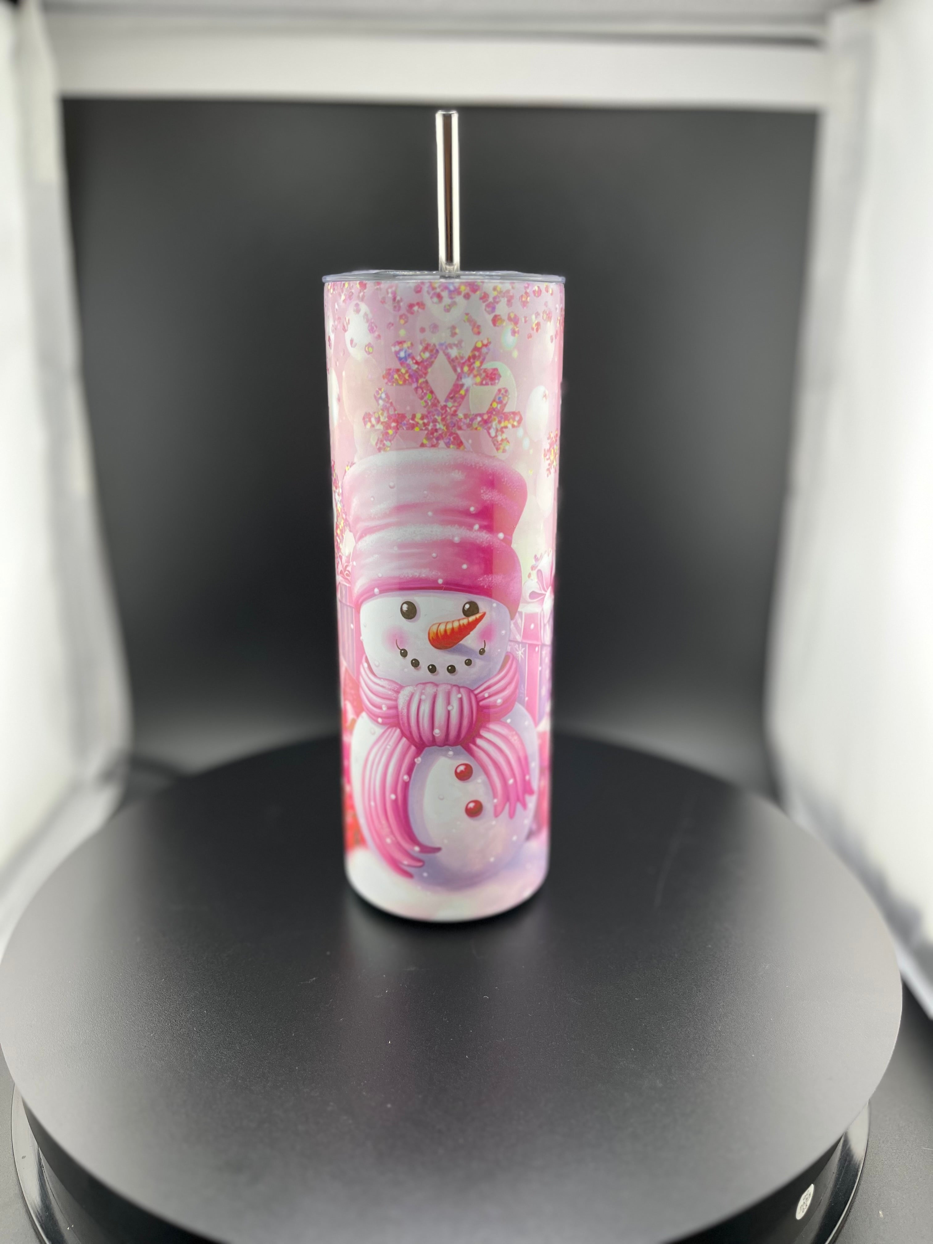 Personalized Pink Christmas Tumbler with Straw - Creations by Stephanie