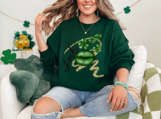 St. Patrick's Day Lucky Lips Crewneck - Creations by Stephanie