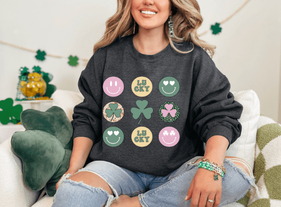 Retro St. Patrick's Day Clover Crewneck - Creations by Stephanie