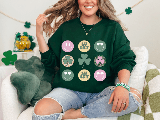 Retro St. Patrick's Day Clover Crewneck - Creations by Stephanie