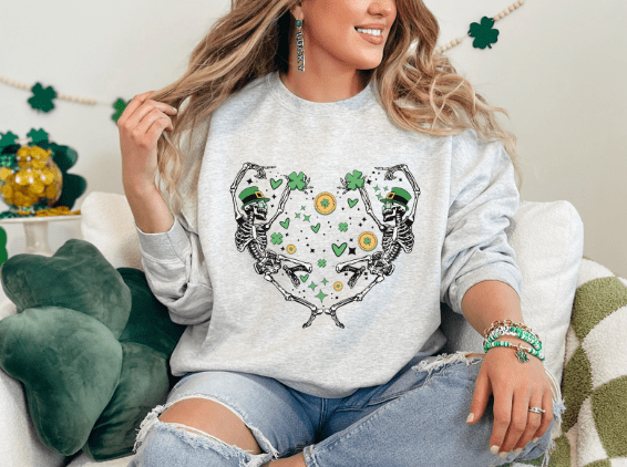 St. Patrick Day Dancing Skeleton Crewneck - Creations by Stephanie