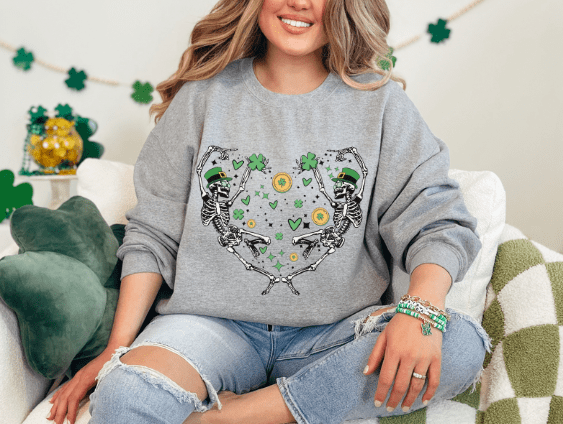 St. Patrick Day Dancing Skeleton Crewneck - Creations by Stephanie