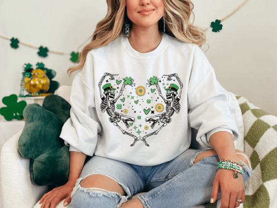 St. Patrick Day Dancing Skeleton Crewneck - Creations by Stephanie