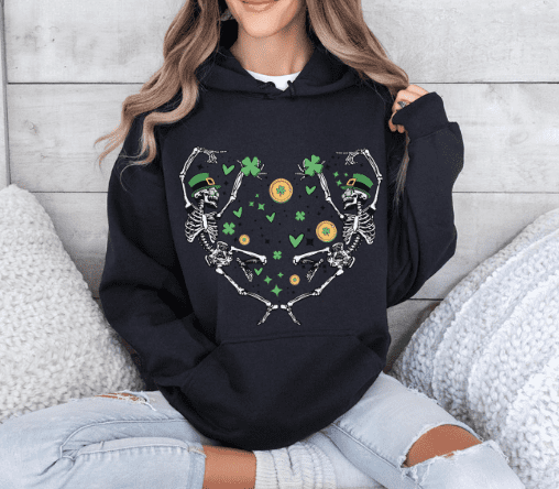 St. Patrick's Day Dancing Skeleton Hoodie - Creations by Stephanie