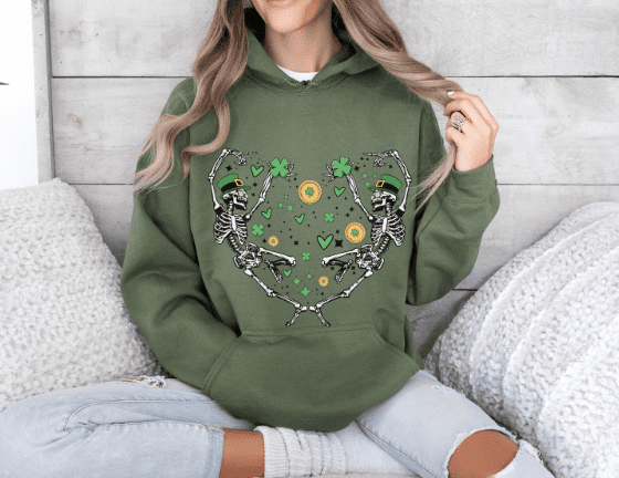 St. Patrick's Day Dancing Skeleton Hoodie - Creations by Stephanie