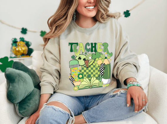 Retro St. Patrick's Day Teacher Crewneck - Creations by Stephanie