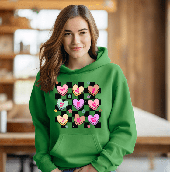 Retro Valentines Conversation Hearts Hoodie - Creations by Stephanie