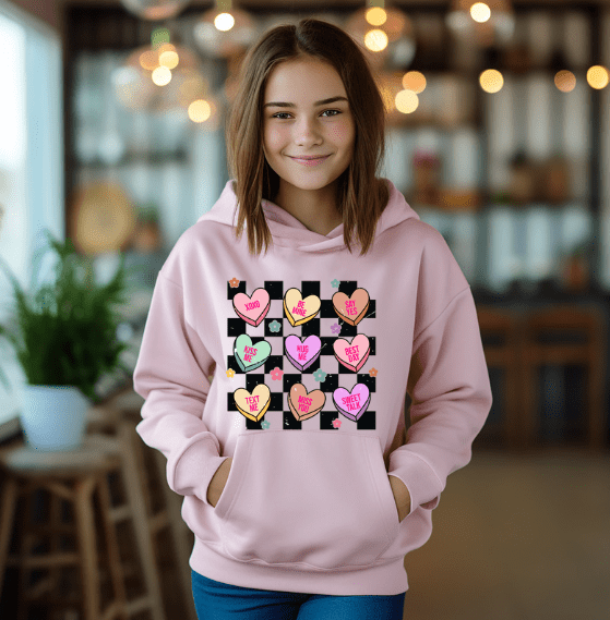 Retro Valentines Conversation Hearts Hoodie - Creations by Stephanie