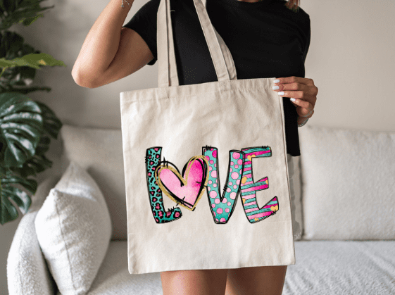 Canvas Tote & Cosmetic Bag: Valentines Day "Love Tote Bag" - Creations by Stephanie