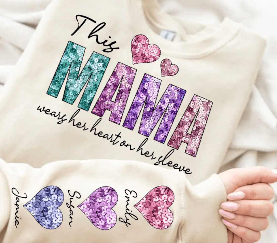 DTF Transfer Valentines Day: This Mama Wears her heart on her sleeve. - Creations by Stephanie