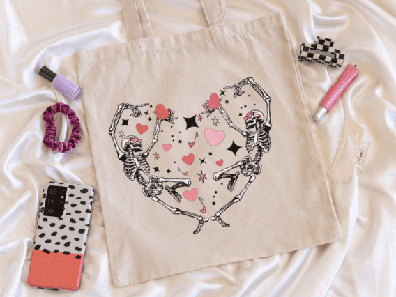 Valentine's Day: Dancing Skeleton xoxo, Canvas Tote Bag. - Creations by Stephanie